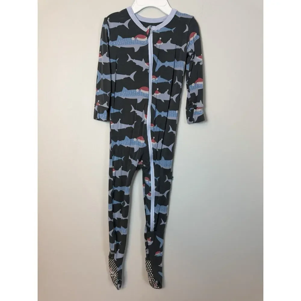 kickee pants bamboo santa shark footie pajamas size 2T